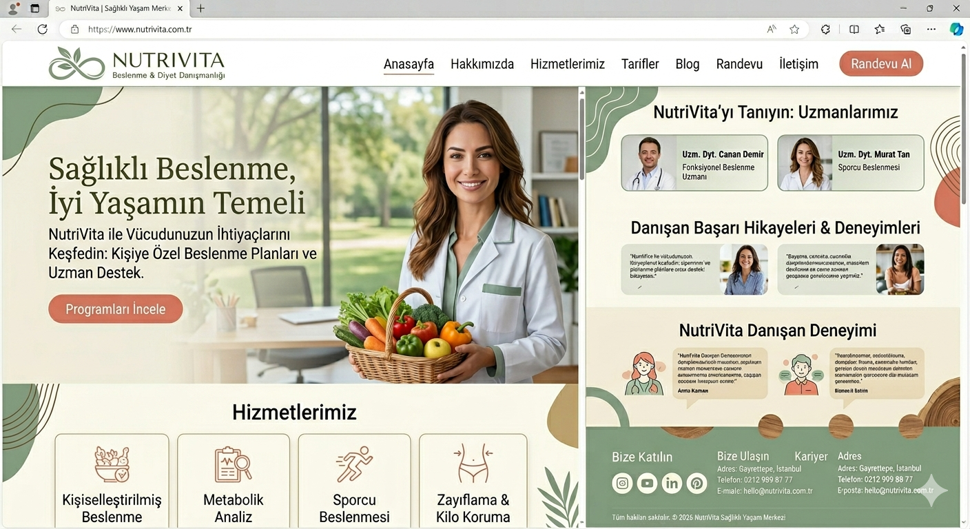 Beslenme ve diyetisyen web sitesi ekran görüntüsü
