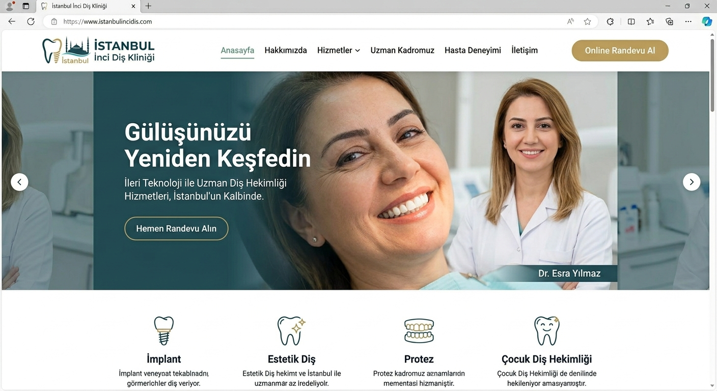 Diş kliniği web sitesi ekran görüntüsü